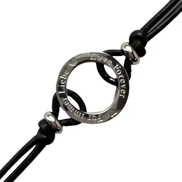 Love Forever Engraved Black Leather Bracelet In English & German - Picture 2 of 5